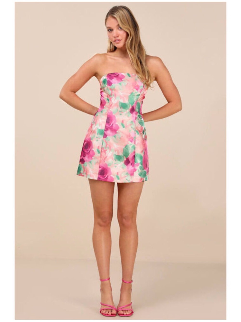 Lulus Farica PeachPink Floral Organza Strapless Mini Dress XL NWT Party Elegant